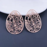 6pcs Rose Flower Oval Charms Thin Pendant