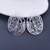 6pcs Rose Flower Oval Charms Thin Pendant