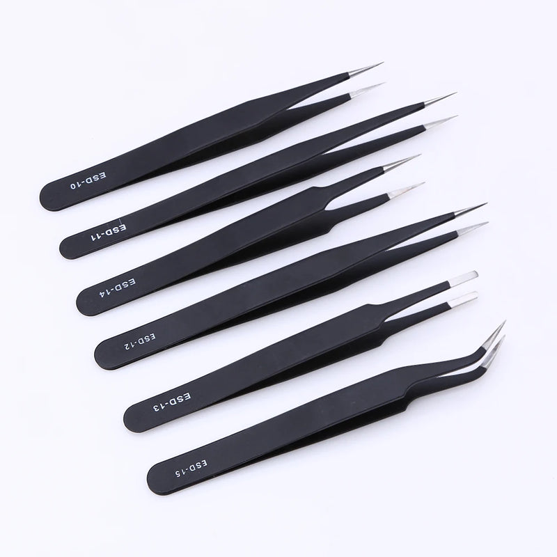 6pcs Stainless Steel Anti-static Tweezers Kit