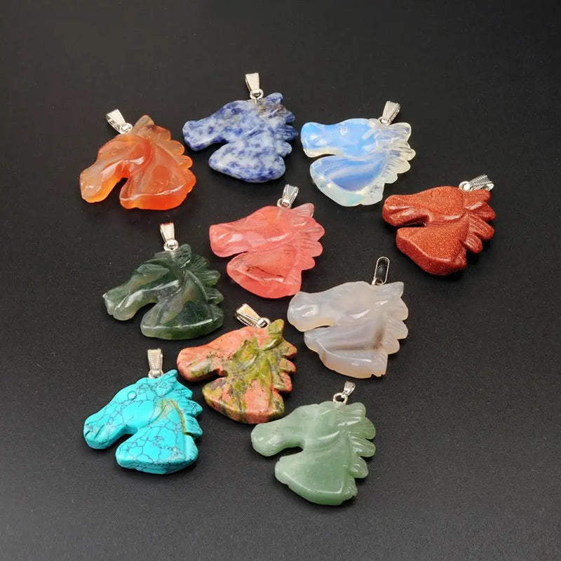 Rose Quartz Crystal Horse Head Pendant Necklace