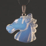 Rose Quartz Crystal Horse Head Pendant Necklace