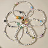 6pcs Silver Beaded Crystal Pearl Bracelets for Women