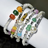 6pcs Silver Beaded Crystal Pearl Bracelets for Women