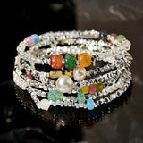 6pcs Silver Beaded Crystal Pearl Bracelets for Women