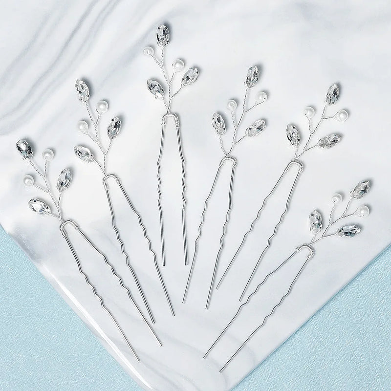 6pcs Silvery/Golden Crystal Gair Pins Wedding Hair Jewelry Accessories Pearl