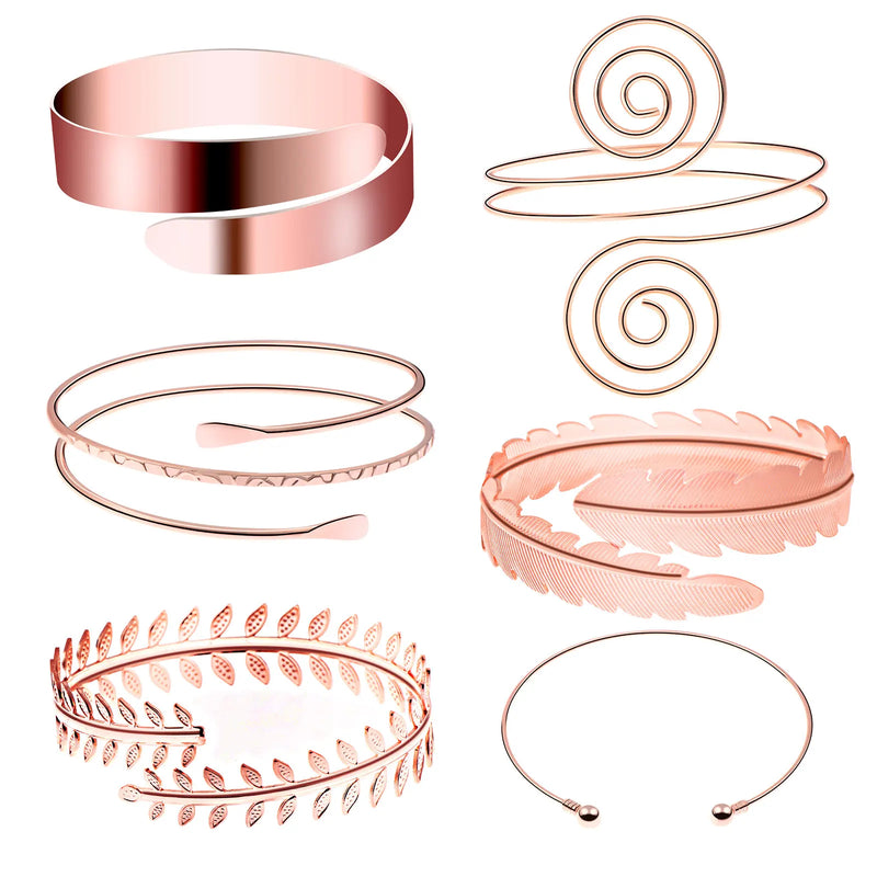 6pcs Silver Plated Leaf Arm Cuff Bangle Jewelry