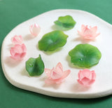 6pcs Summer Lotus Leaf Dewdrop Resin DIY Earrings Charms