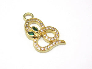 Snake Earring Charm CZ Pave Pendant Raw Brass Necklace R1601