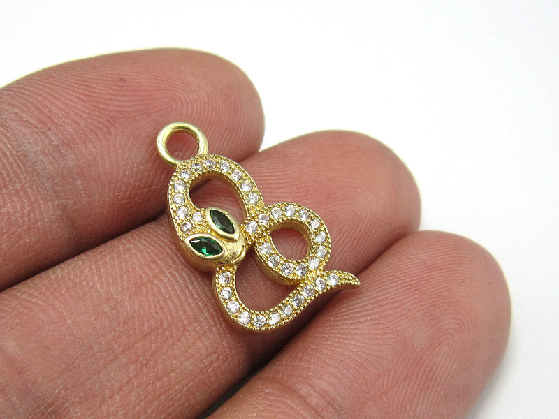 Snake Earring Charm CZ Pave Pendant Raw Brass Necklace R1601