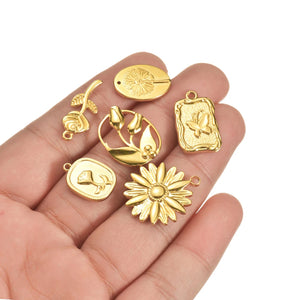 6pcs Stainless Steel Flower Charm Pendant for DIY Bohemia Necklace Earrings