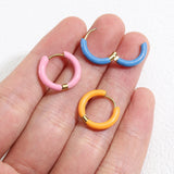 6pcs Stainless Steel Enamel Hoop Earrings for Man Women