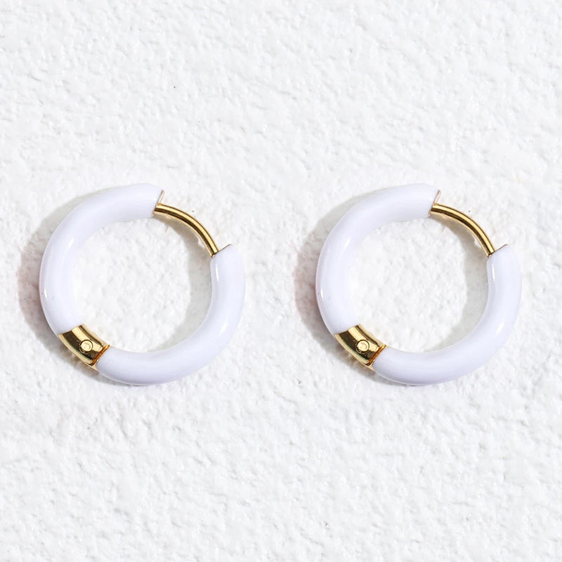 6pcs Stainless Steel Enamel Hoop Earrings for Man Women