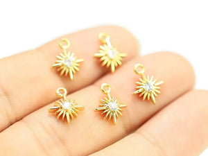 6pcs CZ North Star Charms, Dangle Earring Bracelet Pendant, G124