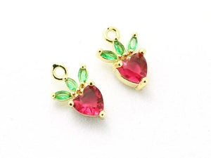 6pcs Tiny Strawberry Charm Huggie Earring Charms CZ Bracelet Pendant