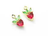 6pcs Tiny Strawberry Charm Huggie Earring Charms CZ Bracelet Pendant