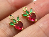 6pcs Tiny Strawberry Charm Huggie Earring Charms CZ Bracelet Pendant