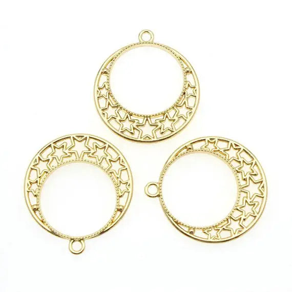 6pcs UV Resin DIY Craft Pendant Metal Charms Moon Star Shaped