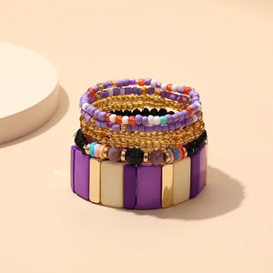 6pcs Bohemian Acrylic Bracelets Set Women Beads Chain Bangles