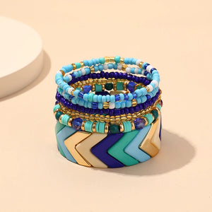 6pcs Bohemian Acrylic Bracelets Set Women Beads Chain Bangles