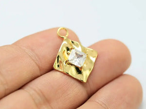 6pcs Wavy Square Earring Charms, CZ Brass Charm, Earring Accessories