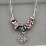 Breast Cancer Awareness Pink Ribbon Jewelry European Bead Heart Charm
