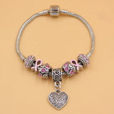 Breast Cancer Awareness Pink Ribbon Jewelry European Bead Heart Charm
