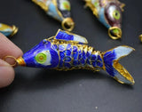 6pcs Chinese Cloisonne Mixed Colors 45mm Carp Fish Necklace Pendants