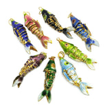 6pcs Chinese Cloisonne Mixed Colors 45mm Carp Fish Necklace Pendants