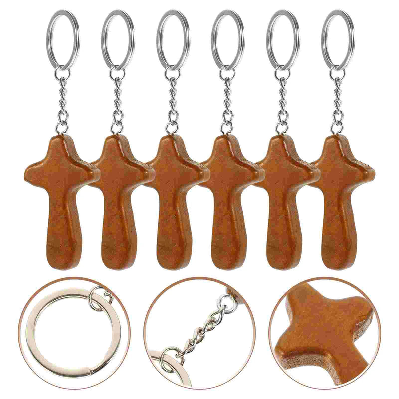 6pcs Wood Cross Key Chain Decorative Key Chain Pendant