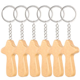 6pcs Wood Cross Key Chain Decorative Key Chain Pendant