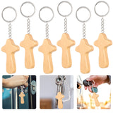 6pcs Wood Cross Key Chain Decorative Key Chain Pendant