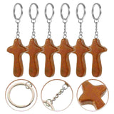 6pcs Wood Cross Key Chain Decorative Key Chain Pendant