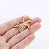 6pcs 18K Plated Zircon Moon Pendants for Jewelry Making