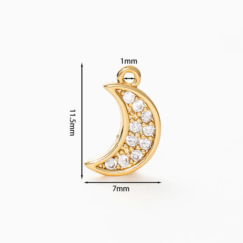 6pcs 18K Plated Zircon Moon Pendants for Jewelry Making