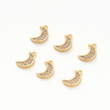 6pcs 18K Plated Zircon Moon Pendants for Jewelry Making