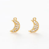 6pcs 18K Plated Zircon Moon Pendants for Jewelry Making