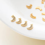 6pcs 18K Plated Zircon Moon Pendants for Jewelry Making