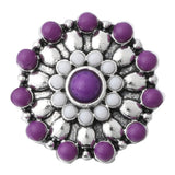 6pcs Purple Rhinestone Flower 18mm Metal Snap Buttons for Snap Button Bracelet