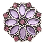 6pcs Purple Rhinestone Flower 18mm Metal Snap Buttons for Snap Button Bracelet