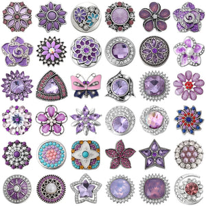 6pcs Purple Rhinestone Flower 18mm Metal Snap Buttons for Snap Button Bracelet