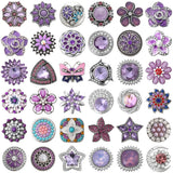 6pcs Purple Rhinestone Flower 18mm Metal Snap Buttons for Snap Button Bracelet