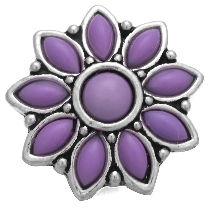 6pcs Purple Rhinestone Flower 18mm Metal Snap Buttons for Snap Button Bracelet