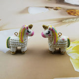 6pcs 3D Glitter Unicorn Horse Resin Charms Pendant Keychain Necklace DIY