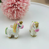 6pcs 3D Glitter Unicorn Horse Resin Charms Pendant Keychain Necklace DIY
