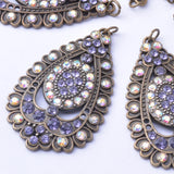 6pcs Alloy Antique Bronze Purple Rhinestone Charms Big Ear Pendant DIY Jewelry