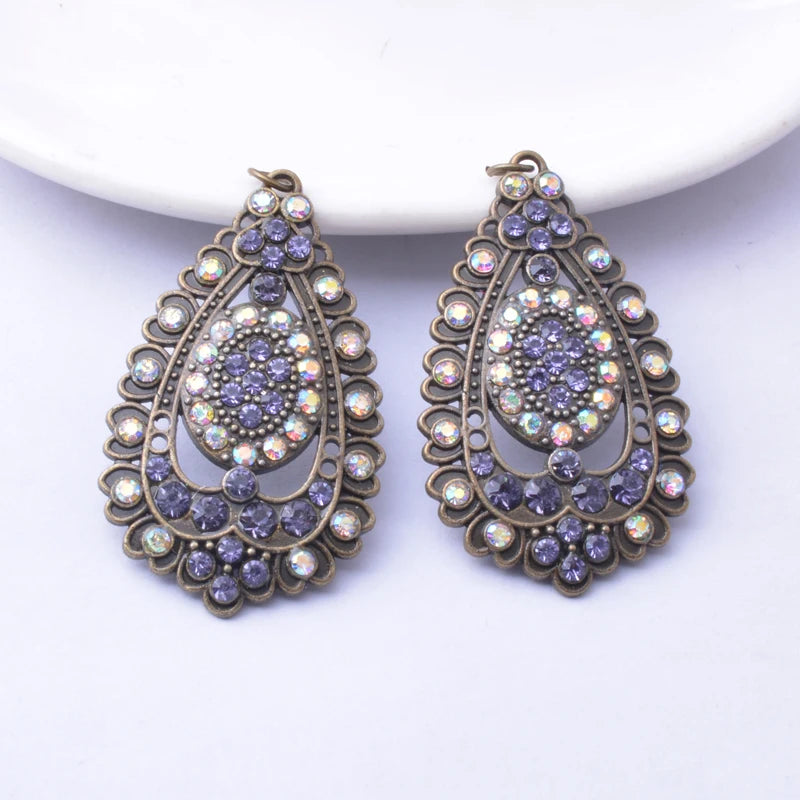 6pcs Alloy Antique Bronze Purple Rhinestone Charms Big Ear Pendant DIY Jewelry