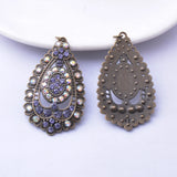 6pcs Alloy Antique Bronze Purple Rhinestone Charms Big Ear Pendant DIY Jewelry