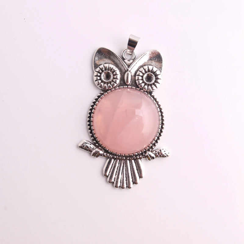 6pcs Natural Stone Owl Pendant Healing Jewelry Necklace Wholesales