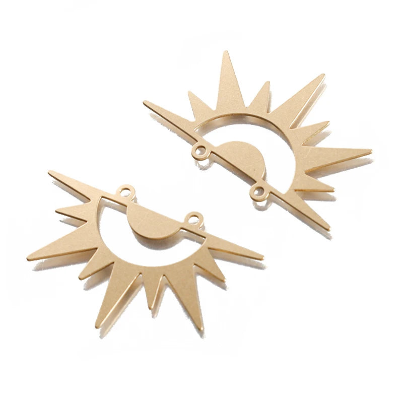 6pcs Brass Sun Face Charms for DIY Earrings Necklace Making