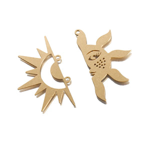 6pcs Brass Sun Face Charms for DIY Earrings Necklace Making